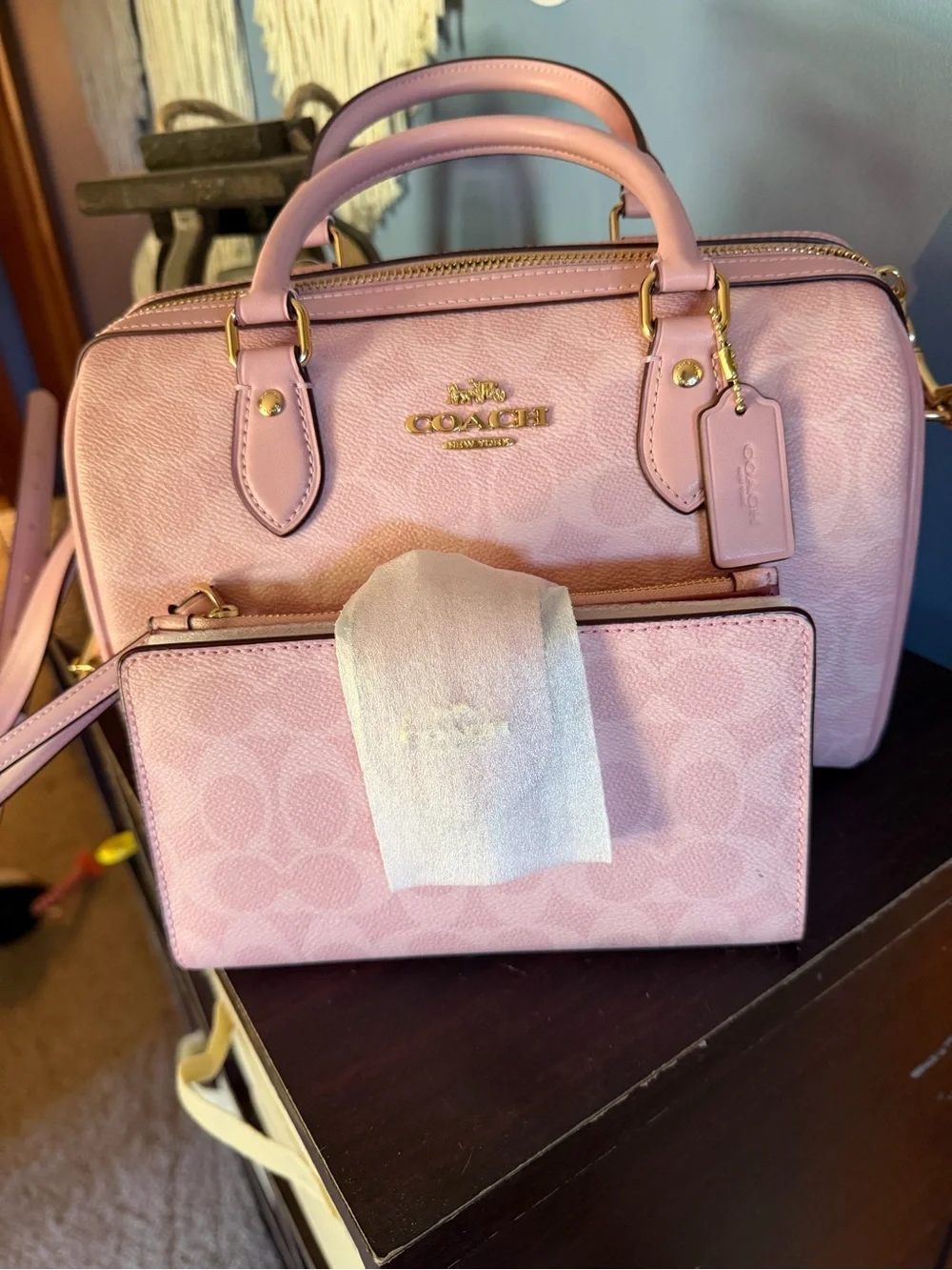 Coach Pink Signature Satchel and Matching Wristlet Set